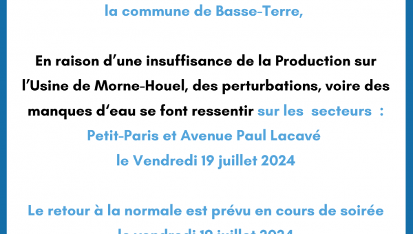 Communiqué Basse-Terre : Insuffisance de la Production Usine de Morne-Houël